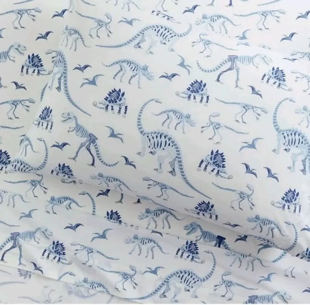 Pottery Barn Kids Dinosaur Bones Glow-in-the-Dark Cotton Sheet Set Twin NEW
